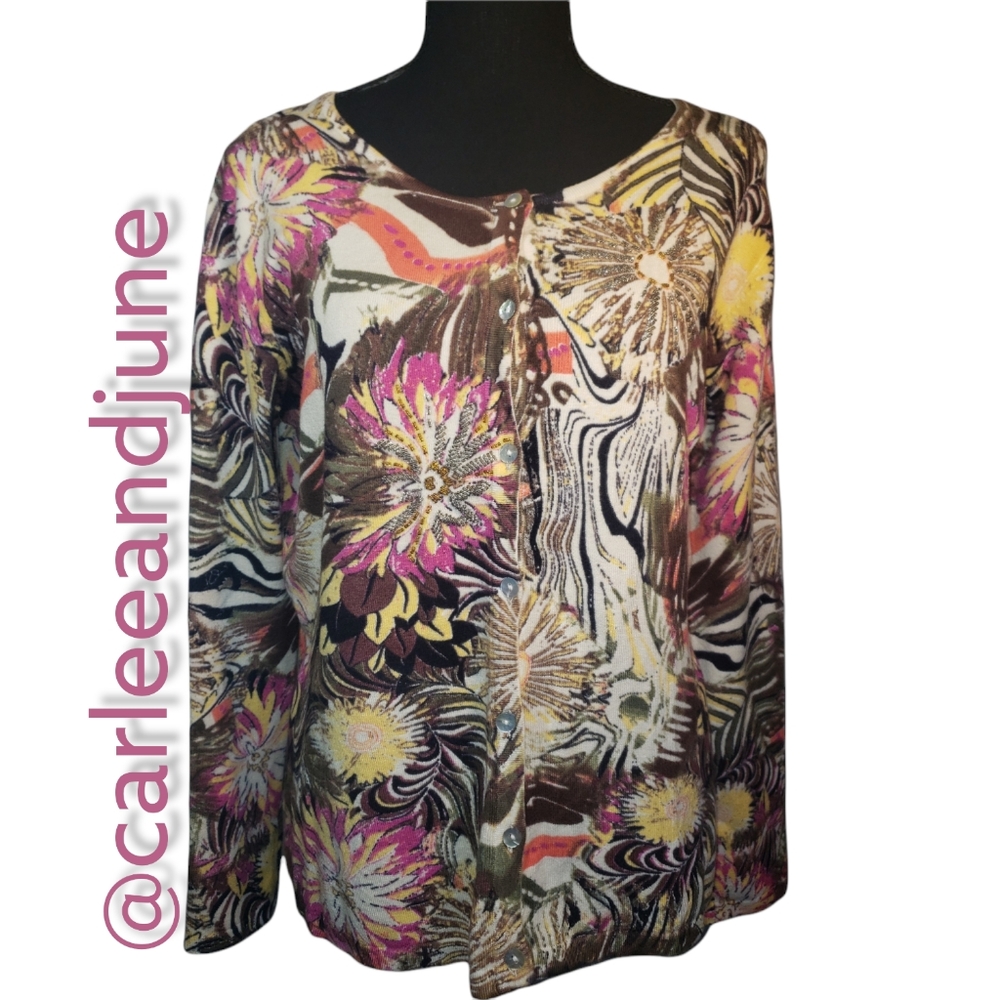PIERRI NEW YORK womens button up cardigan scooped neck sweater size M